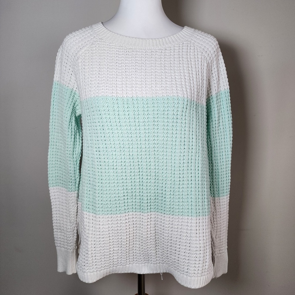 Gap‎ Colorblock Knit Sweater Womens Small Mint White Stripe Cotton Oversize Boxy